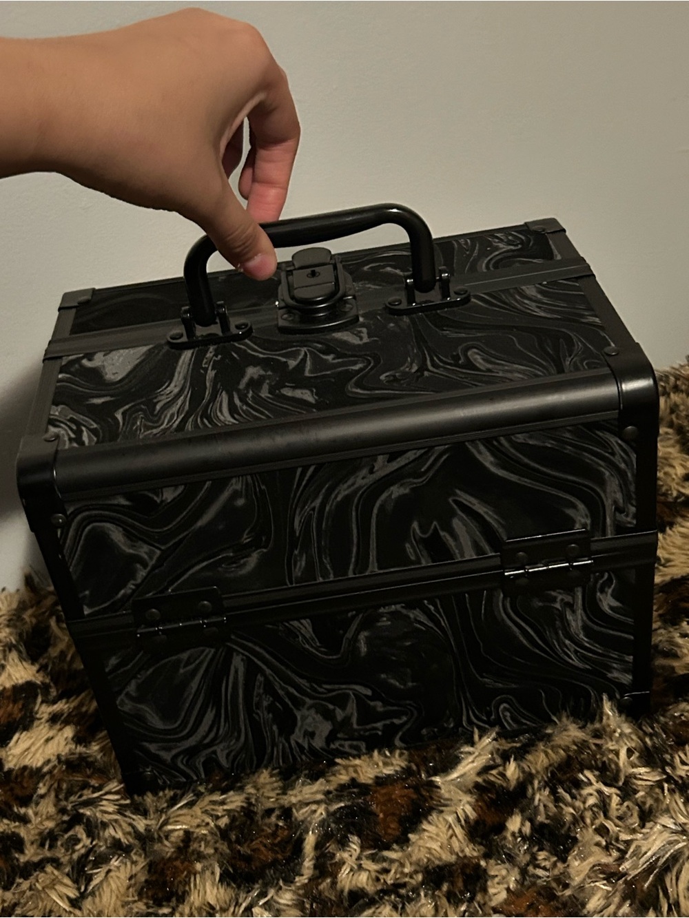 Black Marble Cosmetic Storage Case with Handle